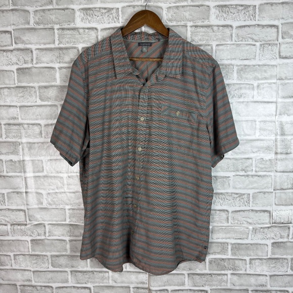 Toad & Co Dull Green & Orange Broken Striped Casual Outdoor Button Up Shirt XL - Picture 2 of 7